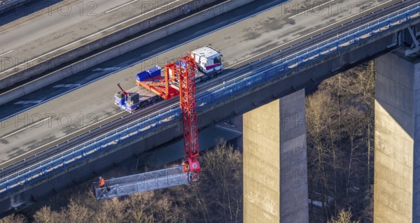 Aerial photo, construction measure with emergency reinforcement for Rahmede viaduct on the A45