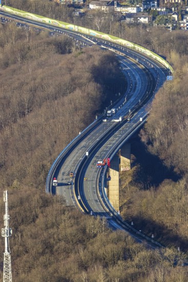 Aerial photograph, construction work with emergency reinforcement on the dilapidated and closed