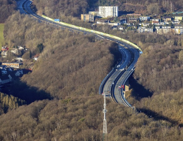 Aerial photograph, construction work with emergency reinforcement on the dilapidated and closed