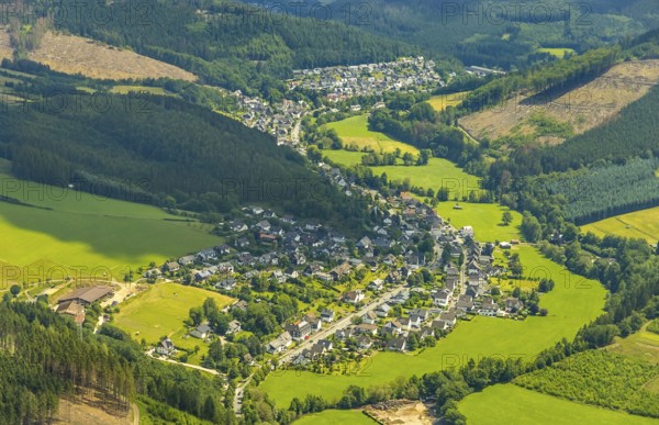 Aerial view, local view Kickenbach and Langenei, Altenhundem, Lennestadt, Sauerland, North