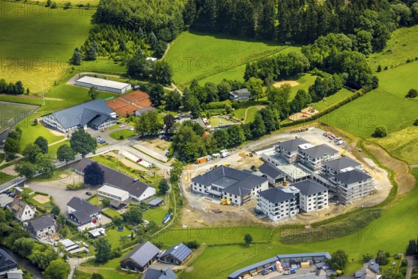 Aerial view, new senior-friendly residential complex WohnGut, spa and community centre, natural