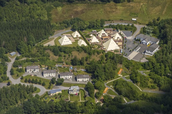 Aerial photo, Galileo-Park, Sauerland Pyramids, Mining Museum Siciliaschacht, Maumke, Lennestadt,