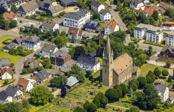 Aerial view, St. Nicholas Church, Grevenbrück, Lennestadt, Sauerland, North Rhine-Westphalia,