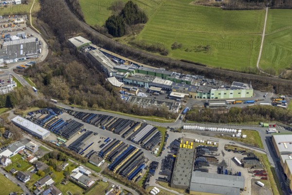 Aerial photo, Lindenschmidt Umwelttechnik, Krombacher Brauerei logistics centre, Krombach,