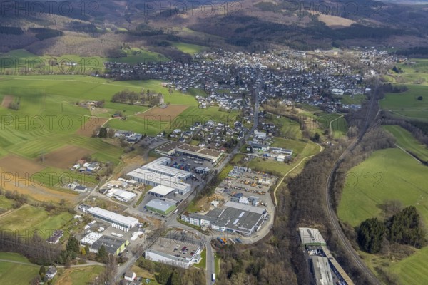 Aerial view, commercial area Heidfeld an der Hagener Straße, Krombach, Kreuztal, Sauerland, North