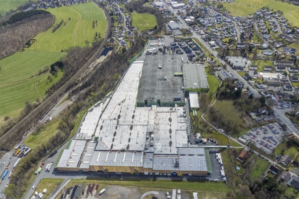 Aerial photo, Krombacher brewery logistics centre, Krombach, Kreuztal, Sauerland, North