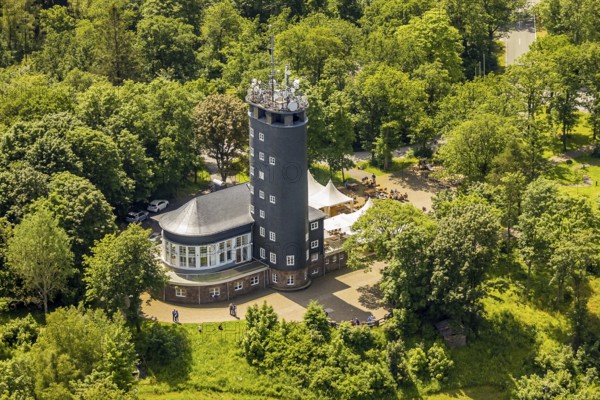 Aerial view, Hohe Bracht observation tower with café, Hofolpe, Lennestadt, Sauerland, North