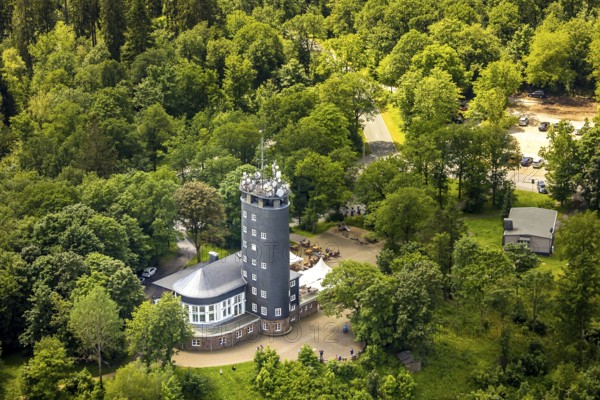 Aerial view, Hohe Bracht observation tower with café, Hofolpe, Lennestadt, Sauerland, North
