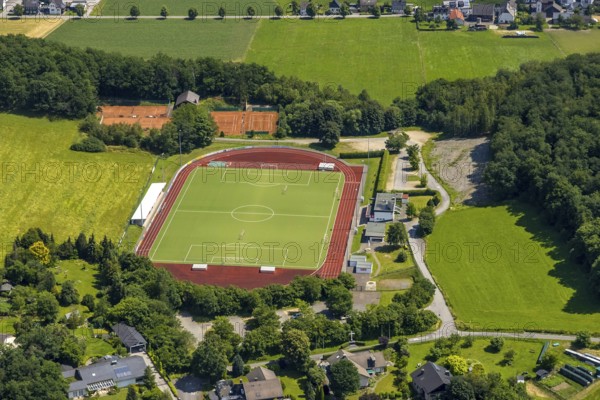 Aerial view, sports field at the Habuche, Grevenbrück, Lennestadt, Sauerland, North