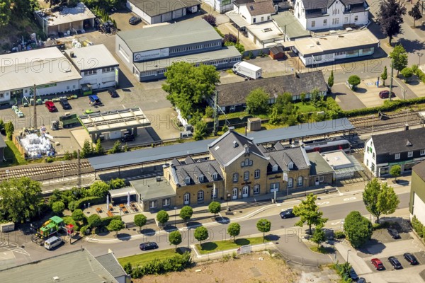 Aerial view, Lennestadt-Grevenbrück railway station, EssBahnhof and KulturBahnhof, Lennestadt,