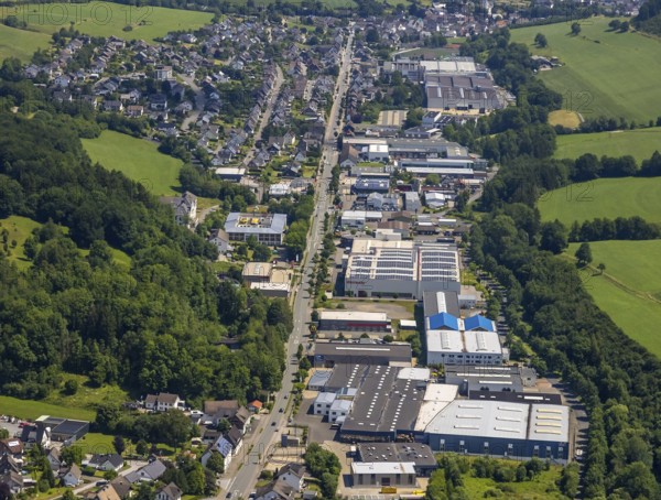 Aerial view, industrial estate Bielefelder Straße an der Lenne, Caritas retirement home and nursing