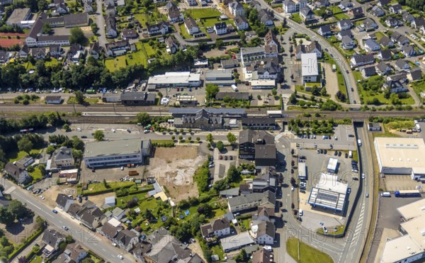 Aerial view, Lennestadt-Grevenbrück railway station, EssBahnhof and KulturBahnhof, brownfield site