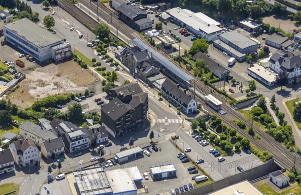 Aerial view, Lennestadt-Grevenbrück railway station, EssBahnhof and KulturBahnhof, brownfield site