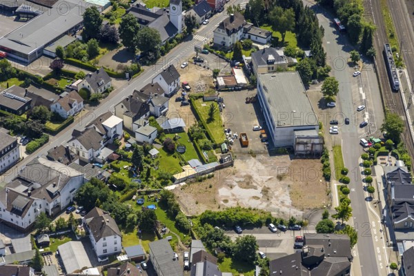 Aerial view, Lennestadt-Grevenbrück railway station, wasteland at the forecourt, Lennestadt,