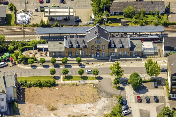 Aerial view, Lennestadt-Grevenbrück railway station, EssBahnhof and KulturBahnhof, Lennestadt,