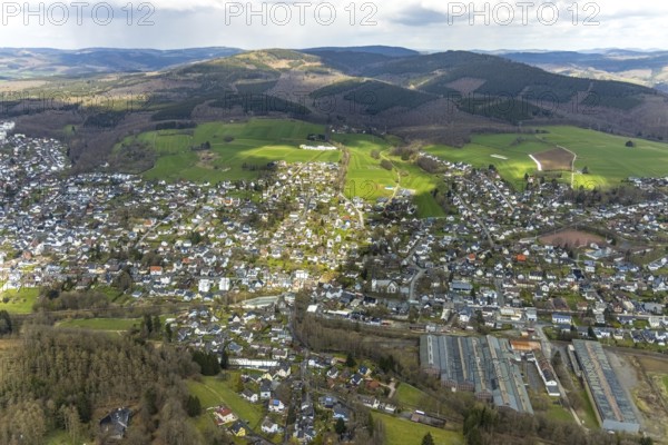 Aerial view, local view Ferndorf, Kreuztal, Sauerland, North Rhine-Westphalia, Germany, DE, Europe,