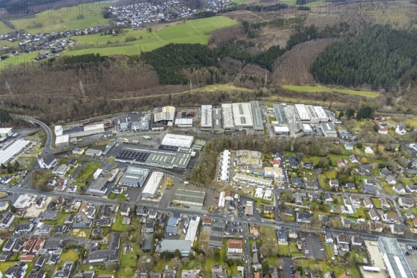 Aerial view, construction site and new building residential area Lebenswert-Deichwald am
