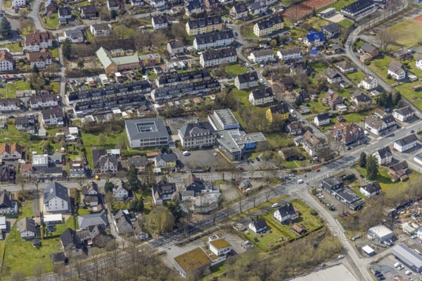 Aerial view, secondary school Eichen in the district Eichen, Kreuztal, Sauerland, North