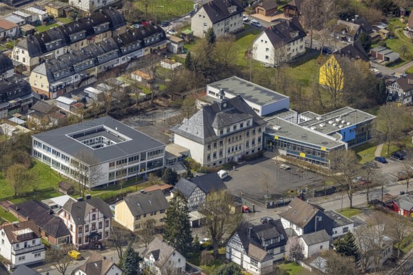 Aerial view, secondary school Eichen in the district Eichen, Kreuztal, Sauerland, North