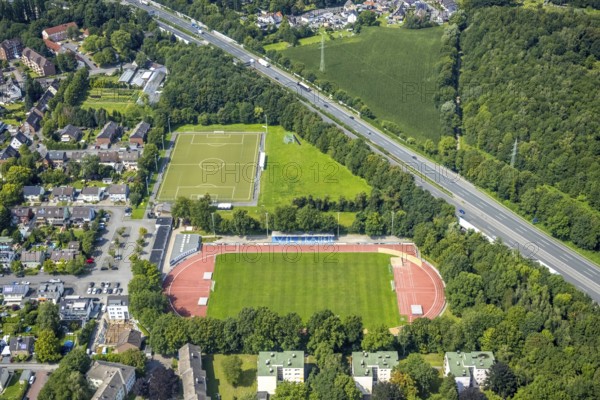 Aerial view, Jahnstadion des VFL Kamen im Stadtteil Kolonie Tannenberg, Kamen, Ruhr Area, North
