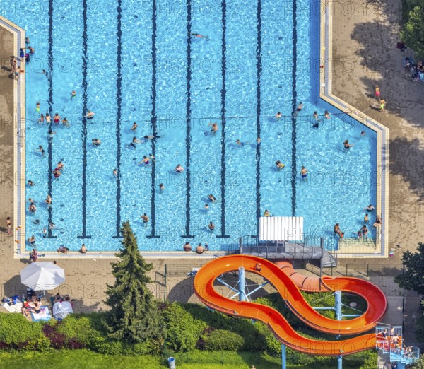 Aerial view, GSW Freibad Kamen-Mitte, Kamen, Ruhr area, North Rhine-Westphalia, Germany, bathing