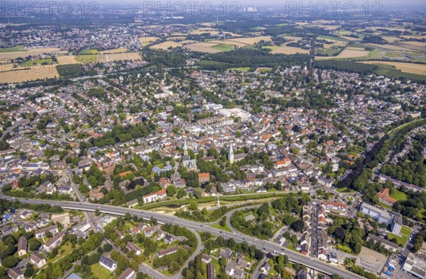 Aerial view, city centre with catholic parish church Zur Heiligen Familie and evang. Pauluskirche,