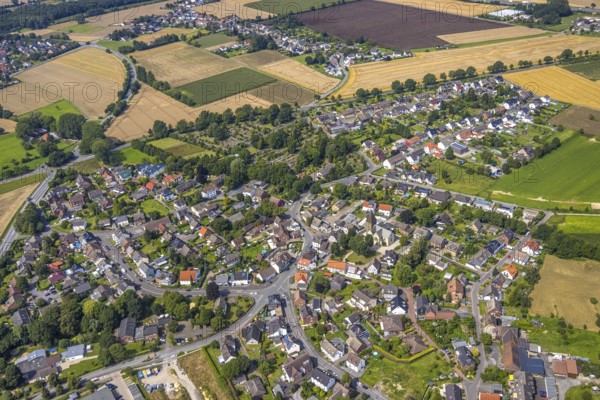 Aerial view, local view and St Margaret's Church and Lutherplatz in the Methler district, Kamen,