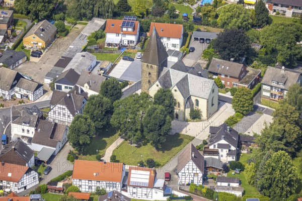 Aerial view, Evangelical Lutheran St Margaret's Church in the Methler district, Kamen, Ruhr area,