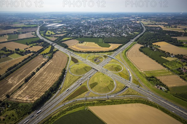 Aerial view, Kamen interchange with A1 motorway and A2 motorway, helicopter sculpture Yellow Angel