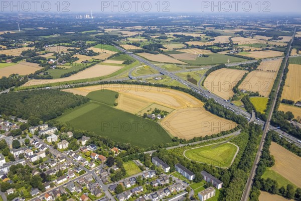 Aerial view, Kamen junction with A1 motorway and A2 motorway, Kamen, Ruhr area, North