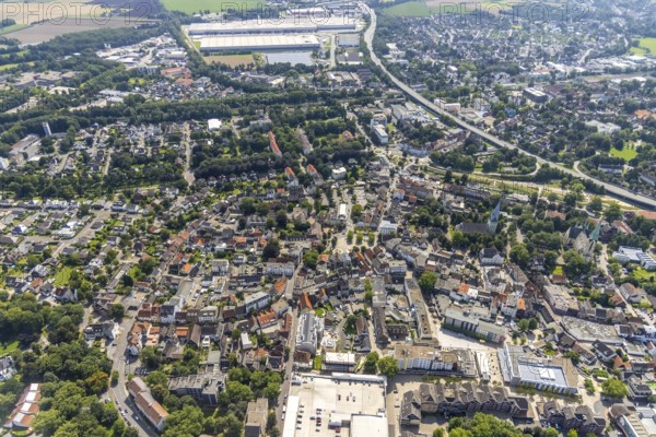 Aerial view, city centre with Alter Markt and catholic parish church Zur Heiligen Familie and