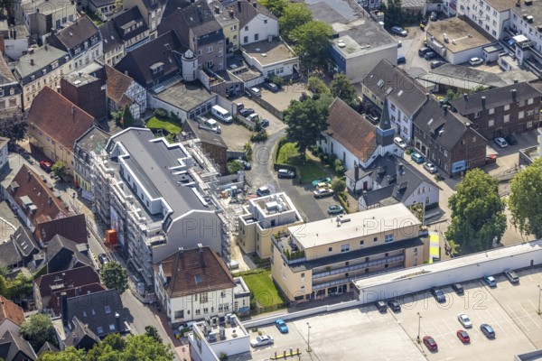 Aerial view, construction site, new condominium Villa Möcking in Kamen-Mitte, Kolonie Tannenberg,