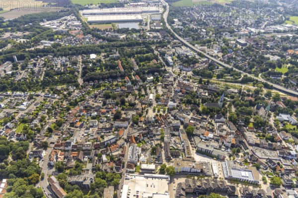 Aerial view, city centre with Alter Markt and catholic parish church Zur Heiligen Familie and