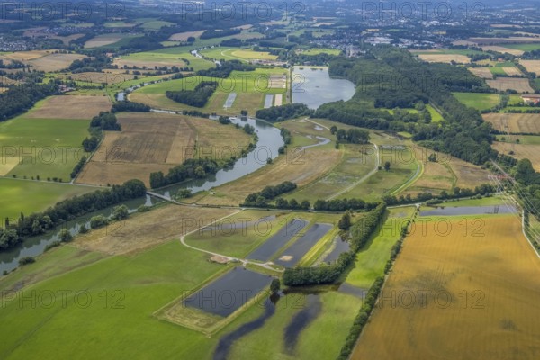 Aerial view, a week ago there was still land under water at this point - the Ruhr was flooding,