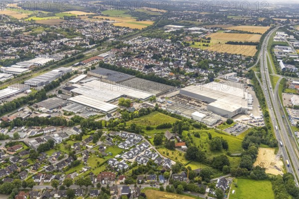 Aerial view, commercial area Natorper Straße, federal highway B1, Natorp, Holzwickede, Ruhr area,