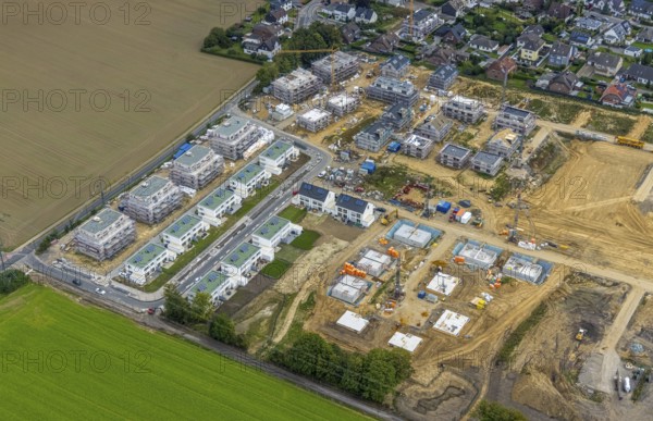 Aerial view, construction site and new building, Emscherquelle residential park on the site of the