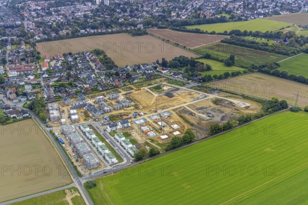 Aerial view, construction site and new building, Emscherquelle residential park on the site of the