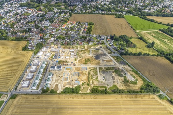 Aerial view, construction site and new building, Emscherquelle residential park, former Emscher