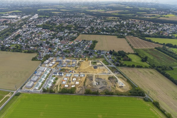 Aerial view, construction site and new building, Emscherquelle residential park on the site of the
