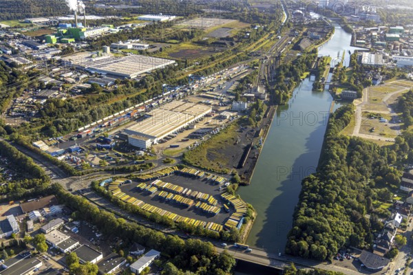 Aerial view, commercial area Am Westhafen with CTH Container Terminal Herne at the Rhine-Herne