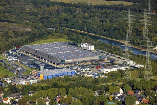 Aerial view, Duvenbeck Kraftverkehr logistics company in the district of Unser Fritz in Herne, Ruhr