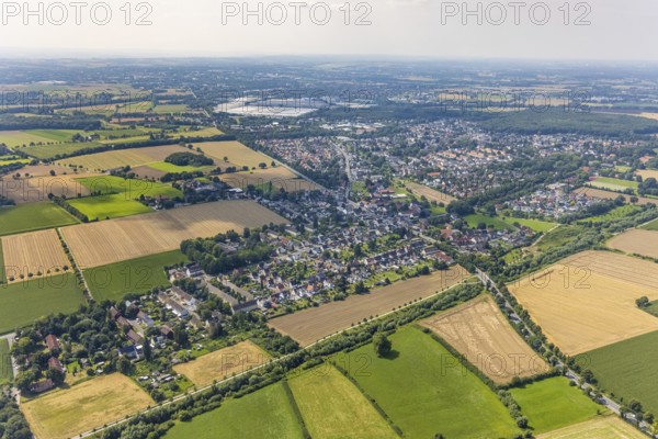 Aerial view, local view with miners' housing estate in Heeren-Werve district, Kamen, Ruhr area,