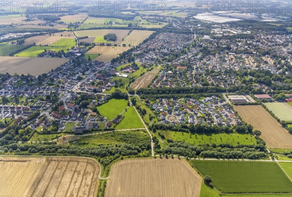 Aerial view, local view with miners' housing estate in Heeren-Werve district, Kamen, Ruhr area,