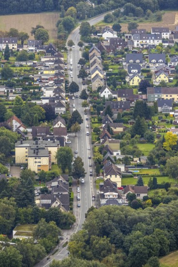 Aerial view, main street in the district Freiberg in Holzwickede, Ruhr area, North