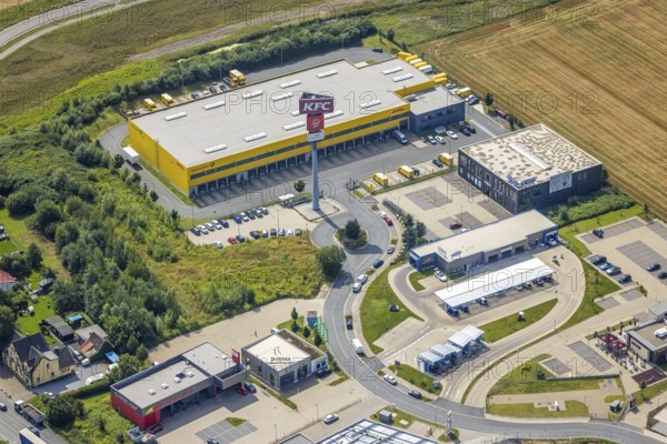 Aerial view, commercial area Unna / Kamen with Deutsche Post DHL, Südkamen, Kamen, Ruhr area, North