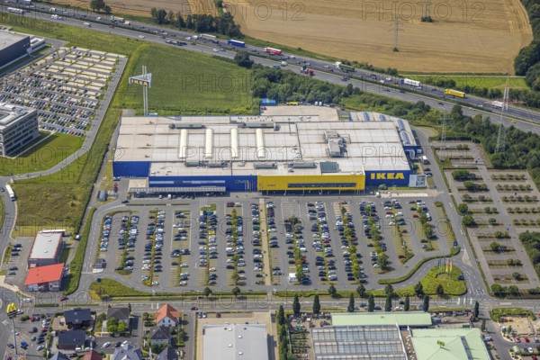 Aerial view, commercial area Unna / Kamen with Ikea, Südkamen, Kamen, Ruhr area, North