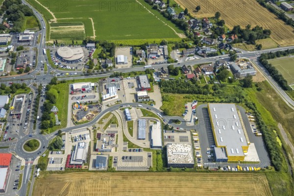 Aerial view, commercial area Unna / Kamen with Deutsche Post DHL and TCB Automobile, Südkamen,