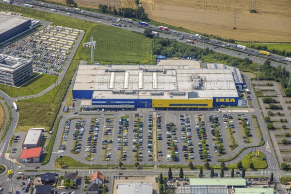 Aerial view, commercial area Unna / Kamen with Ikea, Südkamen, Kamen, Ruhr area, North