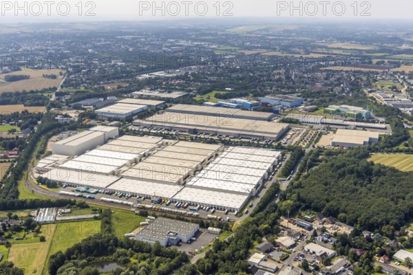 Aerial view, commercial area Unna-Nord with Fiege Unna GmbH and DHL Logistics, Alte Heide in Unna,