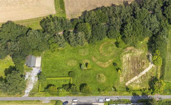 Aerial view, meadow at the Werver Mark in the district Heeren-Werve, Kamen, Ruhr area, North